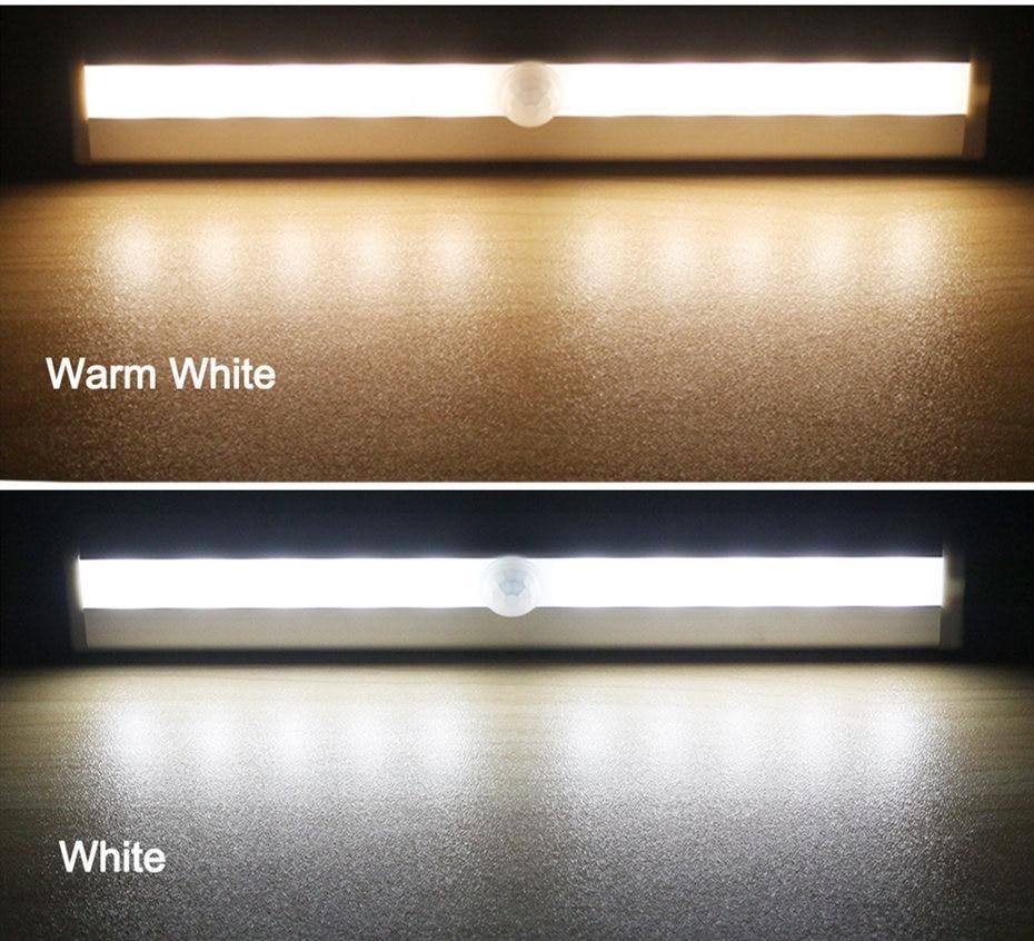 Stevvex motion sensor night light strip with 6/10 LEDs; warm white and cool white options on Tampa Home & Garden Store