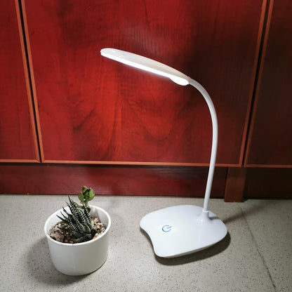 Stevvex Reading Table Lamp white curved-neck LED desk lamp with blue power button on base on Tampa Home & Garden Store