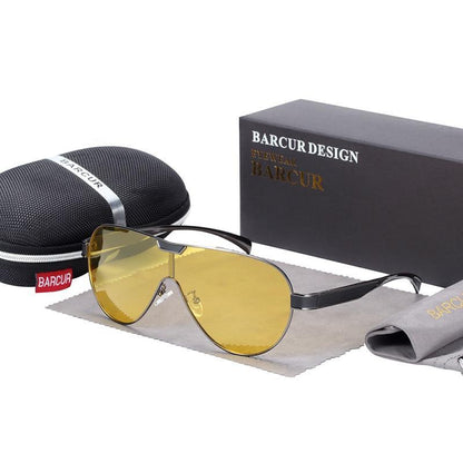 Barcur polarized sunglasses with yellow UV400 lenses, black aviator frame, case included on Tampa Home & Garden Store