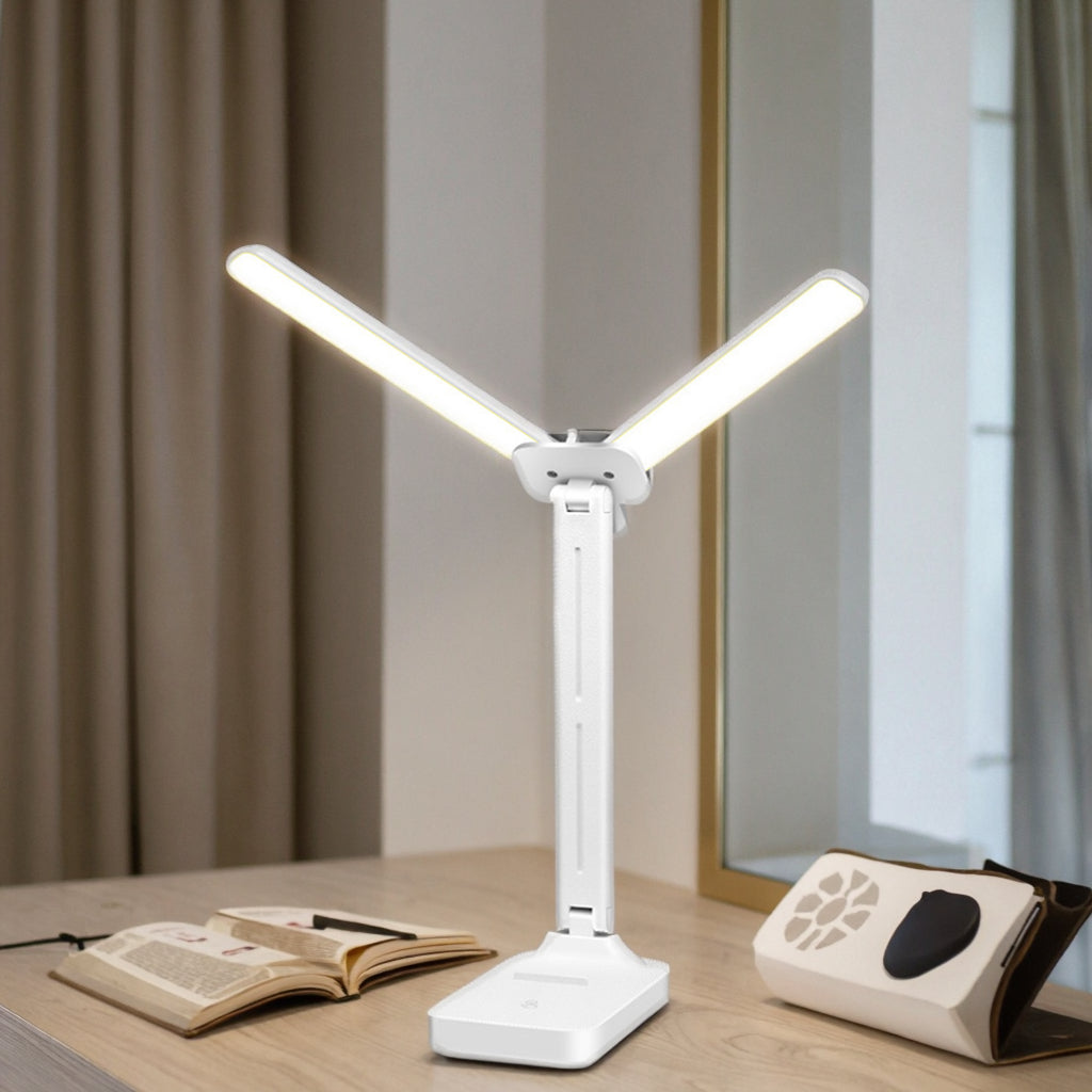 Dual Head LED Desk Lamp | USB Rechargeable Foldable Dimmable Study Reading Light