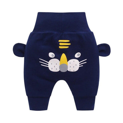 Stevvex baby pants navy blue with cartoon animal face print and side ear accents on Tampa Home & Garden Store