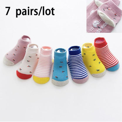 Stevvex cotton baby socks 7-pair set with non-slip rubber grips in assorted colors on Tampa Home & Garden Store