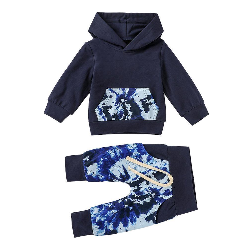 Newborn 2-piece hoodie and pants set Stevvex navy with blue tie-dye accents on Tampa Home & Garden Store