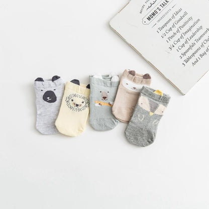 5 pairs of thin combed cotton baby socks with animal faces in pastel colors for newborns on Tampa Home & Garden Store