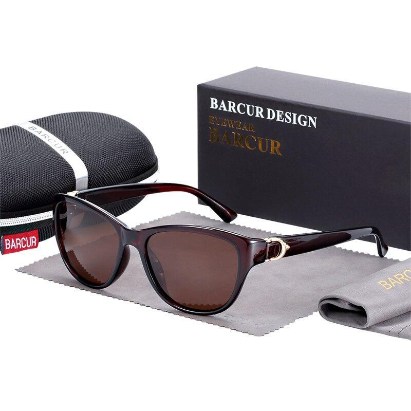 Stevvex gradient cat-eye sunglasses brown frame polarized lenses BARCUR case and box on Tampa Home & Garden Store