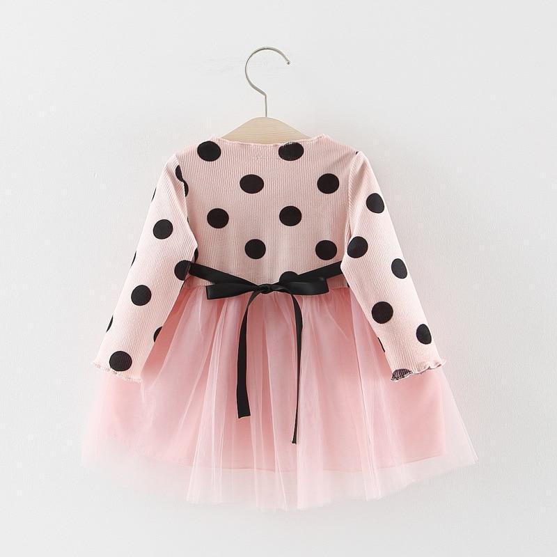Stevvex baby dress pink long-sleeve with black polka dots and pink tulle skirt, black waist bow on Tampa Home & Garden Store