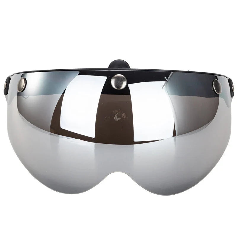 Universal 3-Snap Visor for Open-Face Helmet by BikerZoneZ, mirrored chrome finish on Tampa Home & Garden Store