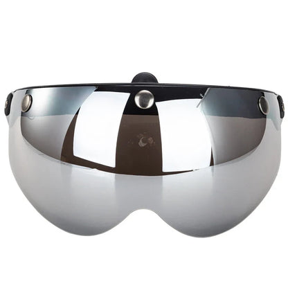Universal 3-Snap Visor for Open-Face Helmet by BikerZoneZ, mirrored chrome finish on Tampa Home & Garden Store
