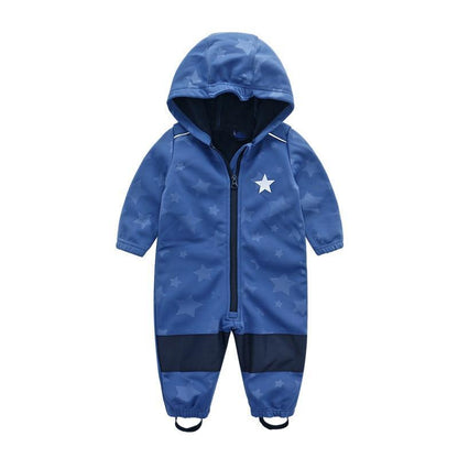 Kids blue Stevvex star print ski suit hooded waterproof soft shell with fleece lining on Tampa Home & Garden Store