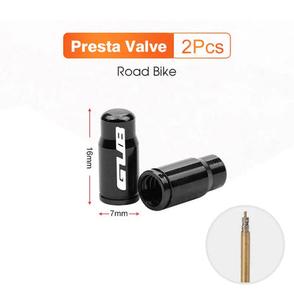 Black aluminum Presta valve caps, 2-pack for road bikes on Tampa Home & Garden Store