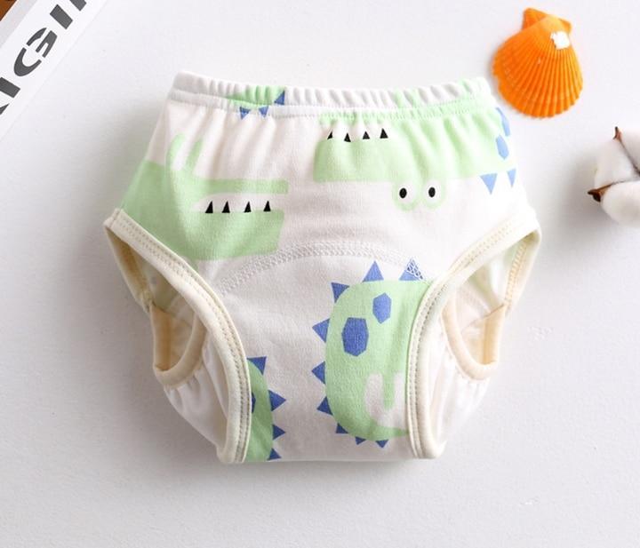Stevvex 8-layer baby training pants diaper with leak-proof side, white and green dinosaur print on Tampa Home & Garden Store