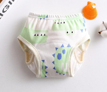 Stevvex 8-layer baby training pants diaper with leak-proof side, white and green dinosaur print on Tampa Home & Garden Store