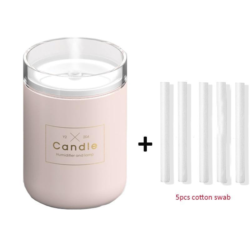 Candle humidifier 280ML pink USB diffuser with soft light plus 5 cotton swabs by Stevvex on Tampa Home & Garden Store