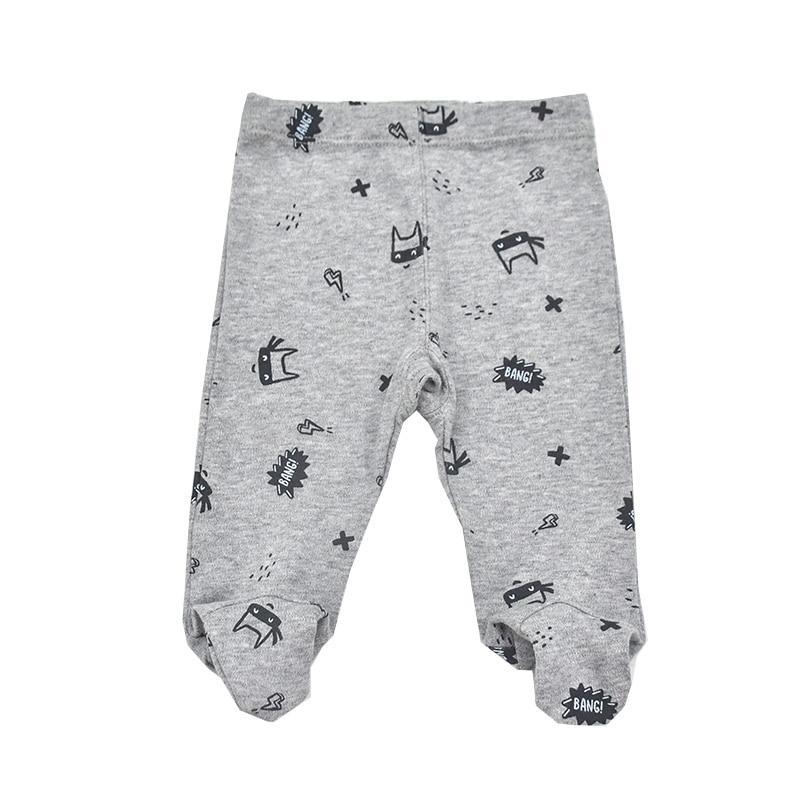 Stevvex baby footed trousers in grey cotton with cute printed pattern unisex 0-18 months on Tampa Home & Garden Store