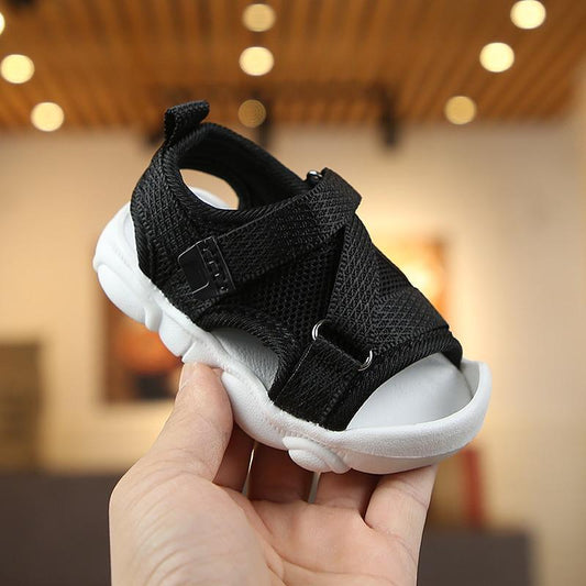 Stevvex baby sandal black mesh upper with white sole and adjustable Velcro straps for toddlers on Tampa Home & Garden Store