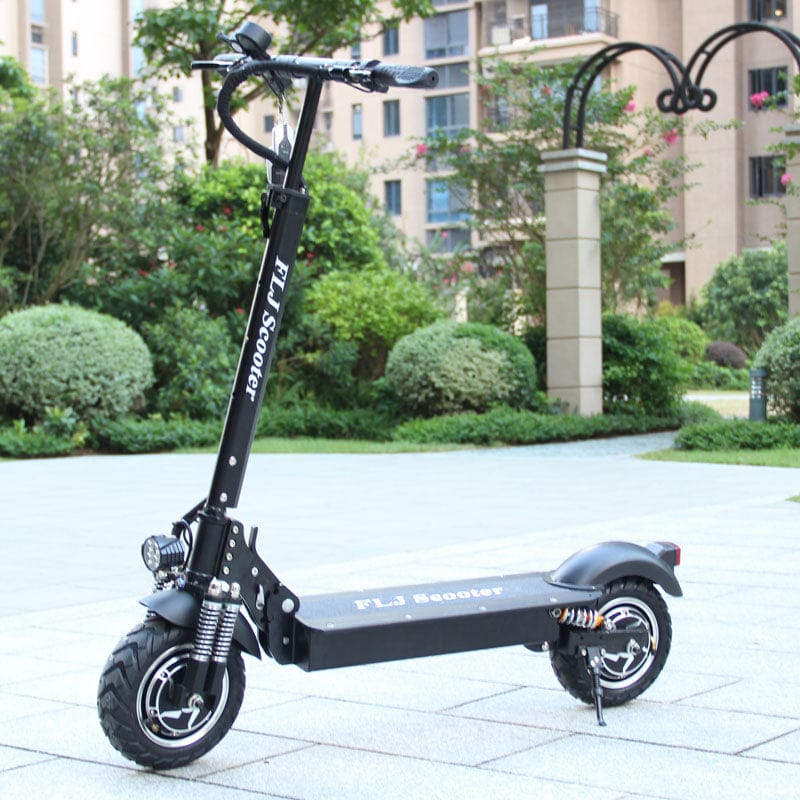 FLJ 2400W dual motor folding electric scooter in black with FLJ Booster deck 52V on Tampa Home & Garden Store