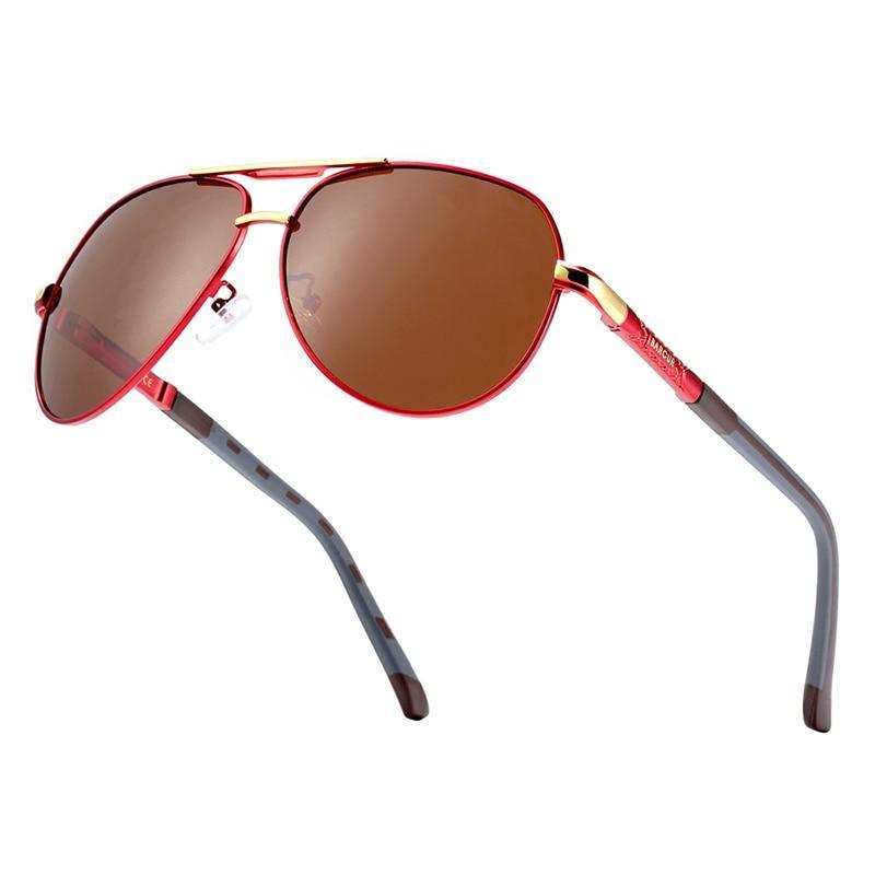 Sunglasses Stevvex retro polarized aviator red frame brown lenses UV400 protection on Tampa Home & Garden Store