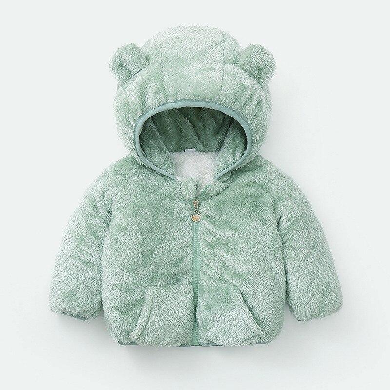 Toddler hooded puffer coat mint green by Stevvex with bear-ear hood and front zipper on Tampa Home & Garden Store