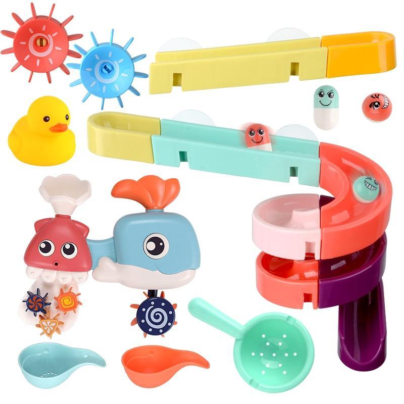 Stevvex Bath Toys set with suction cup marble race track and colorful sea creatures on Tampa Home & Garden Store
