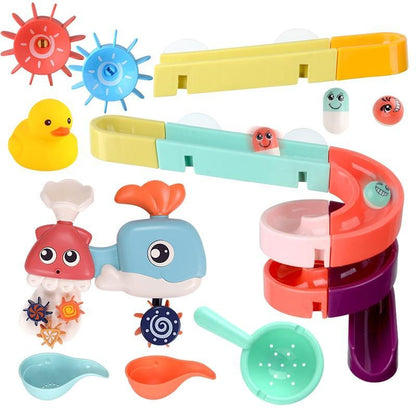 Stevvex Bath Toys set with suction cup marble race track and colorful sea creatures on Tampa Home & Garden Store