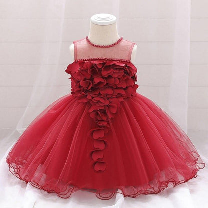 Stevvex red lace tutu dress for baby girls with petal appliqué bodice and tulle skirt on Tampa Home & Garden Store