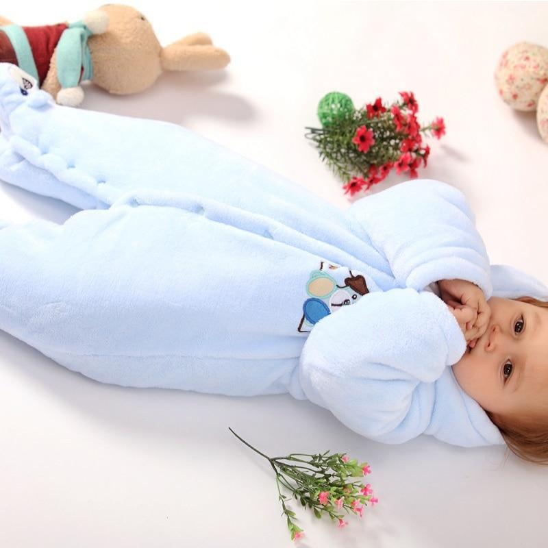 Stevvex Modern Winter Baby Bear hooded romper in light blue plush fleece on Tampa Home & Garden Store