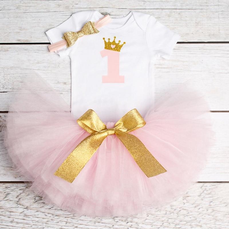 Unicorn tutu set for baby girls Stevvex white bodysuit pink 1 crown pink tutu gold bow on Tampa Home & Garden Store