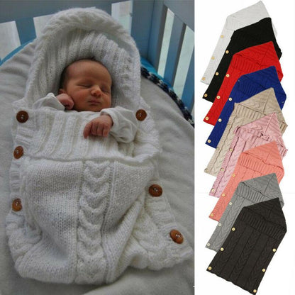 Knitted baby swaddle blanket Stevvex white hooded footmuff for stroller assorted colors on Tampa Home & Garden Store