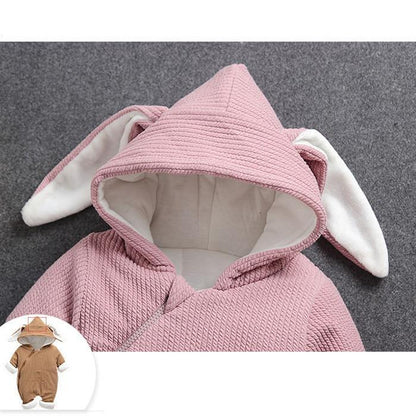 Pink knit hooded baby coat with white lining and bunny ears; brown version shown Stevvex on Tampa Home & Garden Store
