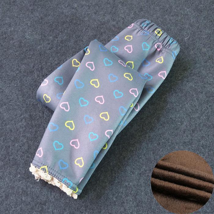 Stevvex kids thick heart-print leggings grey fleece-lined fabric on Tampa Home & Garden Store