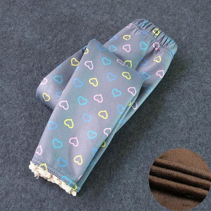 Stevvex kids thick heart-print leggings grey fleece-lined fabric on Tampa Home & Garden Store