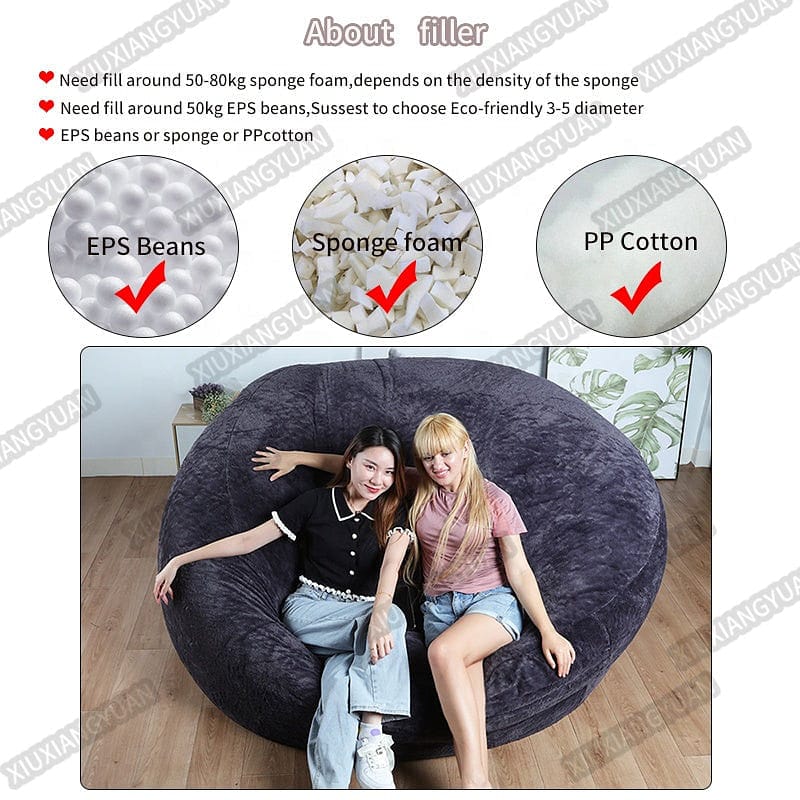 7Ft Large Bean Bag Giant Chair in dark charcoal plush fabric on Tampa Home & Garden Store