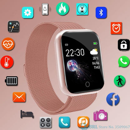 Stevvex luxury smart watch with rose gold stainless steel mesh band and square touchscreen on Tampa Home & Garden Store