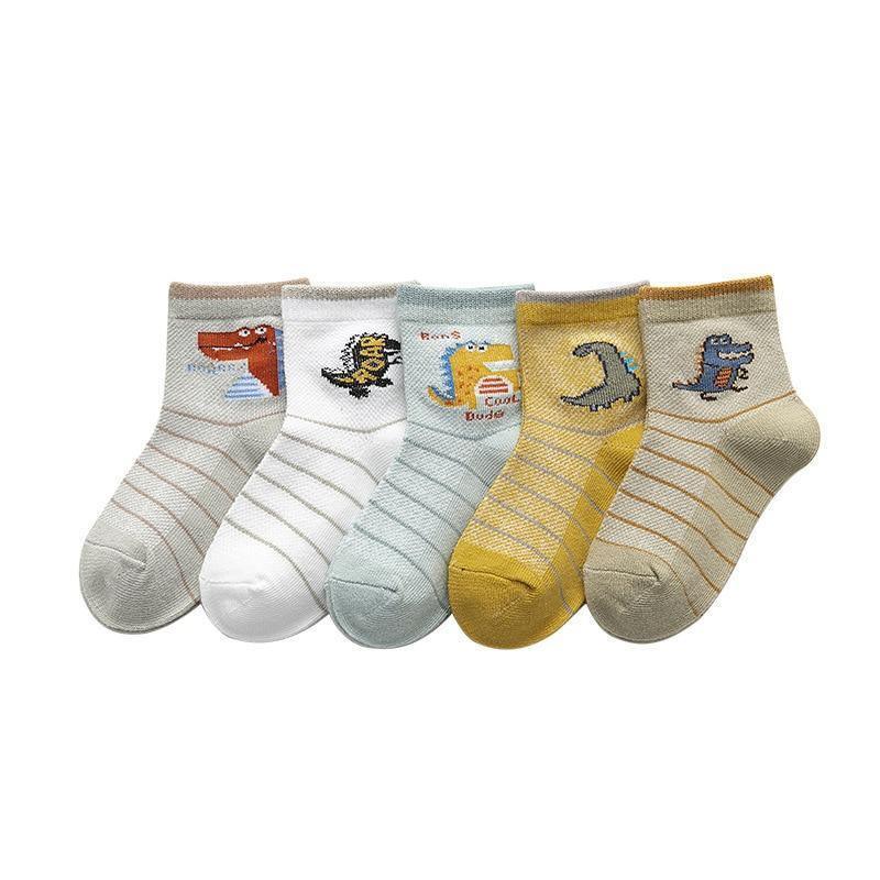 5 Pairs Kids Socks Set striped in colors with cute animal prints breathable soft fabric on Tampa Home & Garden Store