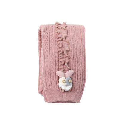 Pink knitted baby leggings by Stevvex with rabbit bow in ruffle knit on Tampa Home & Garden Store