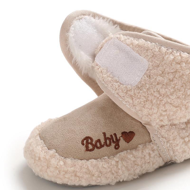 Newborn baby/toddler bootie beige suede with plush fleece lining and Baby on insole on Tampa Home & Garden Store