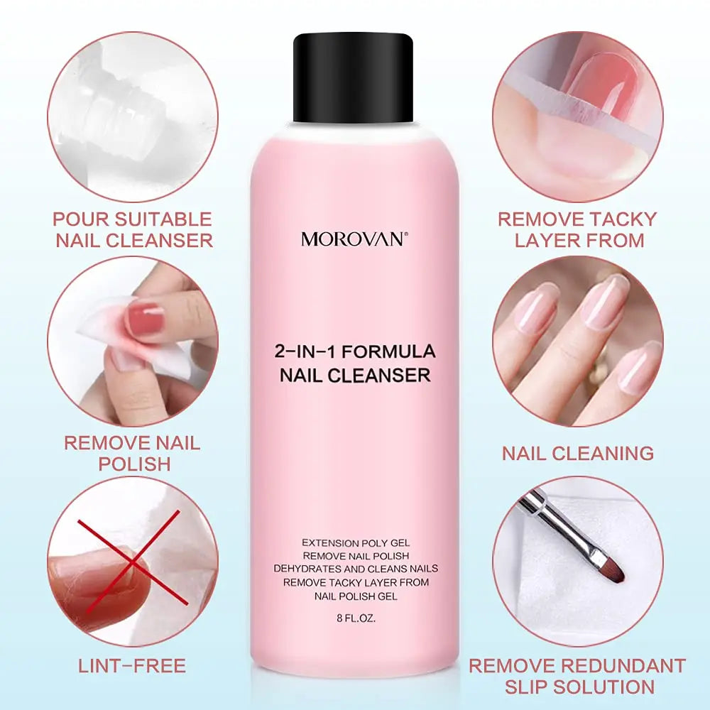 Nail cleanser 8oz 2-in-1 Morovan pink bottle with black cap on Tampa Home & Garden Store