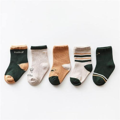 5-pack cotton newborn baby socks set in green gray tan with stripes Stevvex on Tampa Home & Garden Store