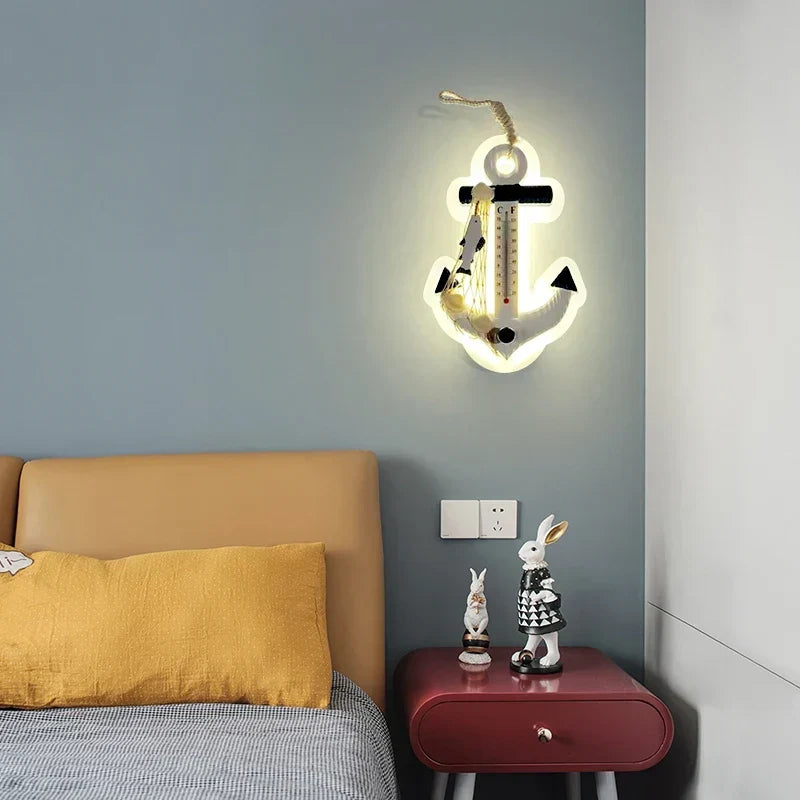 DecorBites Kids LED Ship Rudder Wall Light, anchor-shaped nautical decor with warm white glow on Tampa Home & Garden Store