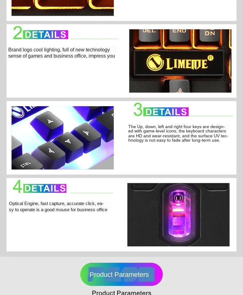 USB wired gaming keyboard and mouse set with RGB backlit keys for PC gaming OLIME branding on Tampa Home & Garden Store