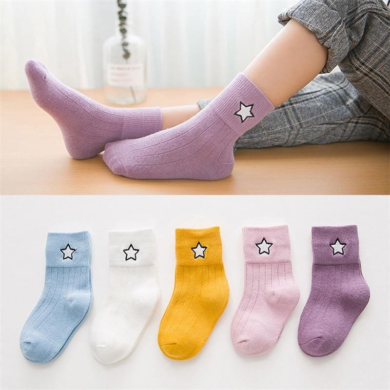 Stevvex kids cotton socks set, 5 pairs with star patches on cuffs Tampa Home & Garden Store on Tampa Home & Garden Store