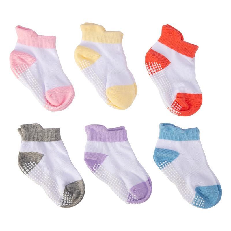6-pair cotton baby non-slip boat socks with rubber grips Stevvex in assorted colors on Tampa Home & Garden Store