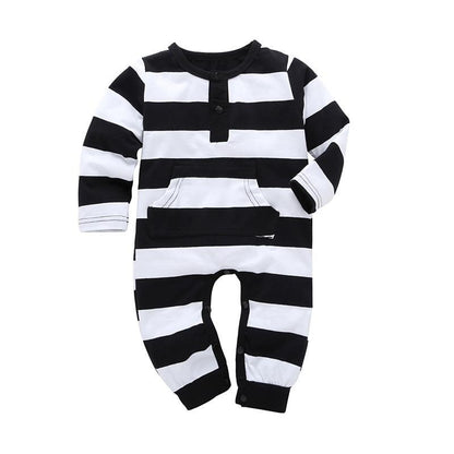 Stevvex baby romper long sleeve black and white striped jumpsuit with pocket on Tampa Home & Garden Store