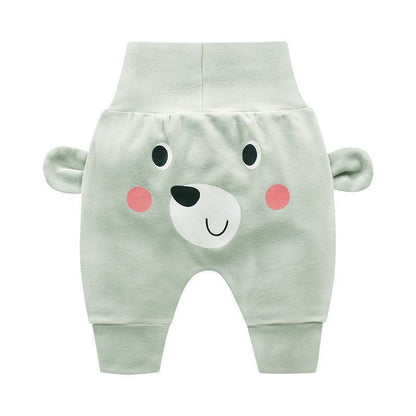 Stevvex baby pants with bear face cartoon print, mint green fleece, ankle cuffs 1 pc on Tampa Home & Garden Store