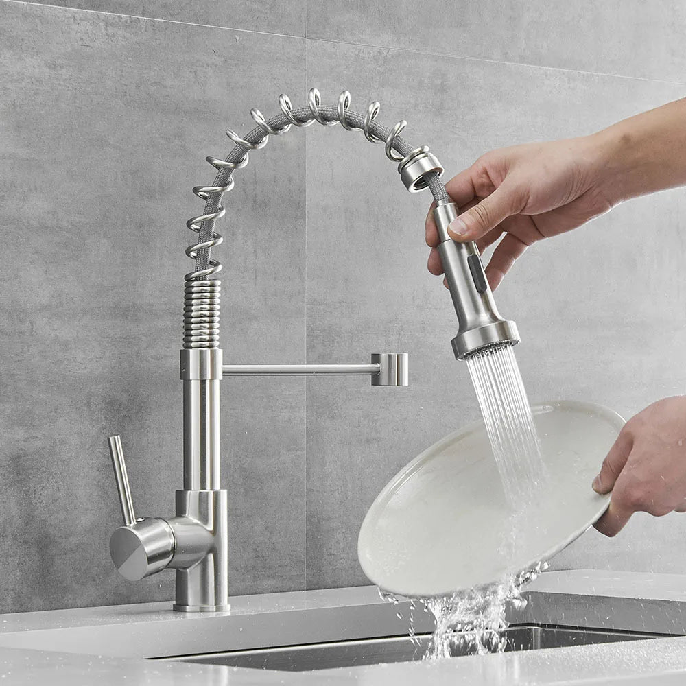 DecorBites Kitchen Faucet, chrome nickel finish, spring-coil gooseneck with pull-down spray on Tampa Home & Garden Store
