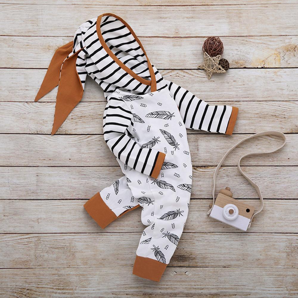 Newborn striped T-shirt and feather-print pants two-piece set Stevvex with brown trim on Tampa Home & Garden Store
