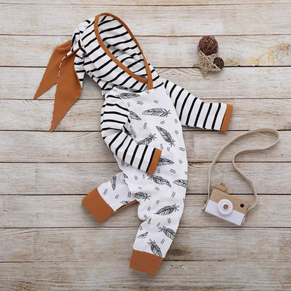 Newborn striped T-shirt and feather-print pants two-piece set Stevvex with brown trim on Tampa Home & Garden Store