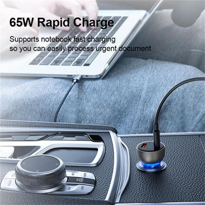 Stevvex 65W USB car charger with QC4.0/QC3.0, Type-C PD, blue LED ring on Tampa Home & Garden Store