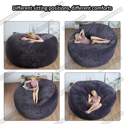 7ft large bean bag giant chair in dark grey plush fabric by DONJOHNSTYLE4URHOME, four views on Tampa Home & Garden Store