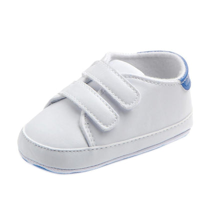 Stevvex white leather baby shoes with two Velcro straps, soft sole for first steps on Tampa Home & Garden Store